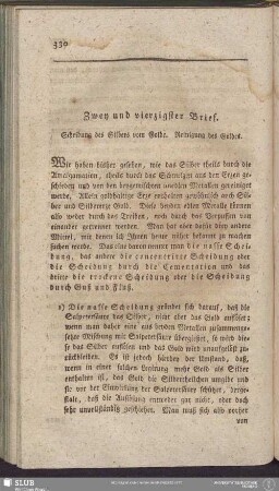 Zwey und vierzigster Brief. Scheidung des Silbers vom Golde. Reinigung des Goldes