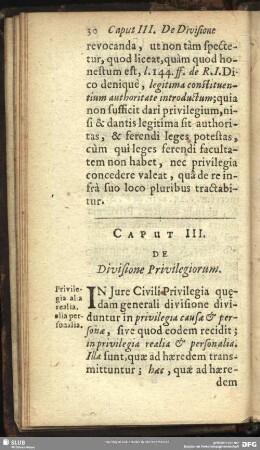 Caput III. De Divisione Privilegiorum