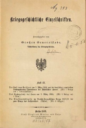 Kriegsgeschichtliche Einzelschriften, 12