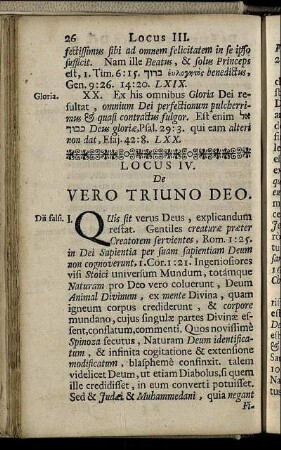 Locus IV. De Vero Triuno Deo - Locus VI. De Creatione Mundi
