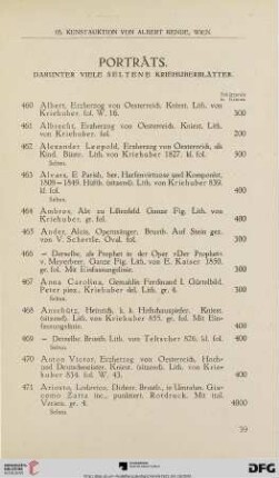 Porträts, darunter viele seltene Kriehuberblätter (Nr. 460 - 746)