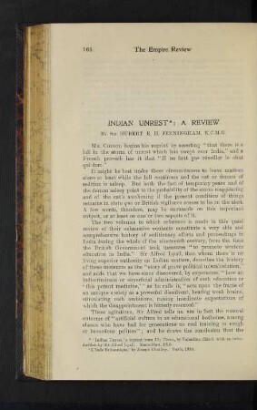 Indian Unrest: A Review.