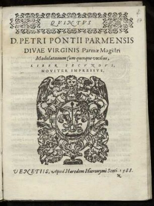 Pietro Pontio: Modulationum cum quinque vocibus, Liber secundus. Quintus