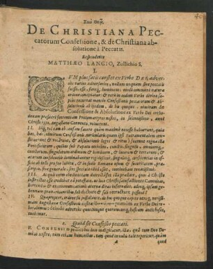 De Christiana Peccatorum Confessione ... Respondente Mattheo Langio