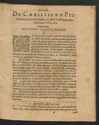 De Christiana Peccatorum Confessione ... Respondente Mattheo Langio