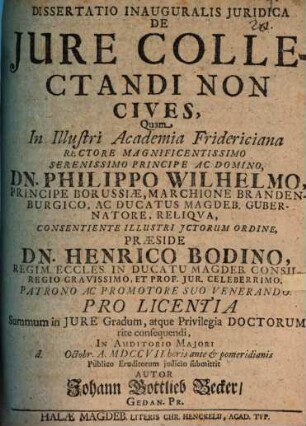 Diss. inaug. iur. de iure collectandi non cives