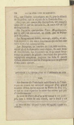 Appendice à la géographie de l'Amérique du Sud
