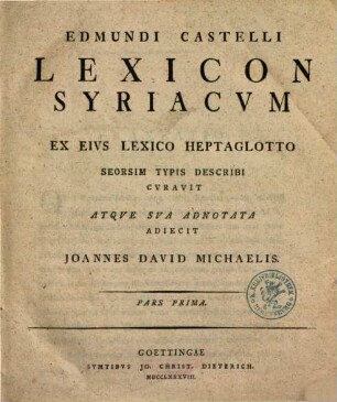 Edmundi Castelli Lexicon Syriacvm. 1/2