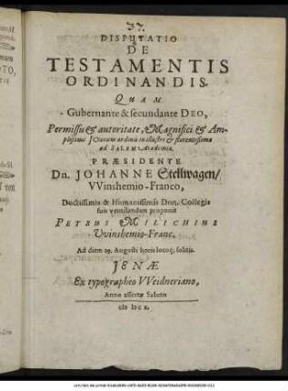 Disputatio De Testamentis Ordinandis