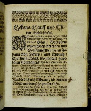 Lebens-Lauff und Ehren-Gedächtnüs.