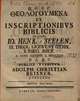 Theologumena Ex Inscriptionibvs Biblicis