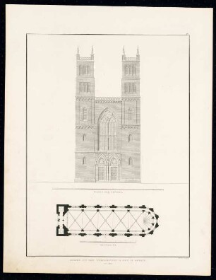Friedrichswerdersche Kirche, Berlin: Aufriss, Grundriss (aus: Sammlung Architektonischer Entwürfe, Berlin 1858)