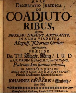 Dissertatio Juridica De Coadiutoribus
