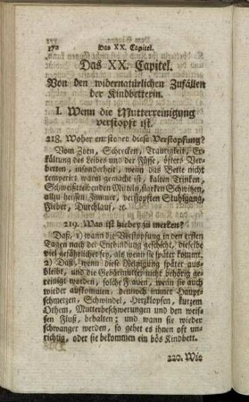 Das XX. Capitel. Von den widernatürlichen Zufällen der Kindbetterin.