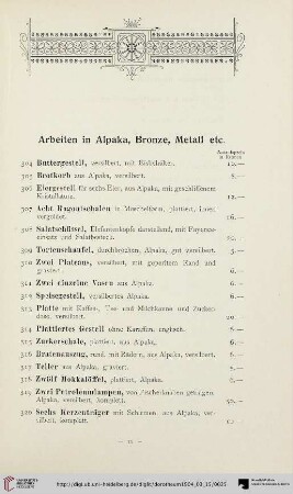Arbeiten in Alpaka, Bronze, Metall etc. (Nr. 304-365)