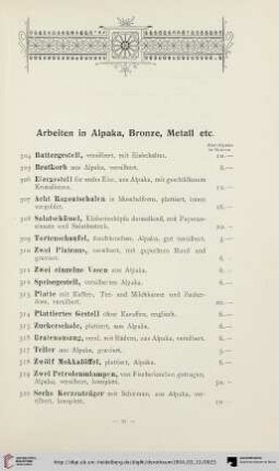 Arbeiten in Alpaka, Bronze, Metall etc. (Nr. 304-365)