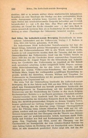 500-502 [Rezension] Ritter, Emil, Die katholisch-soziale Bewegung Deutschlands im neunzehnten Jahrhundert und der Volksverein