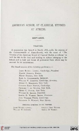 American School of Classial Studies at Athens 1887-1888