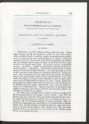Memorias de una hermana de la caridad : Publicadas por Madame Gagne [Elisa Moreau] y traducidas por una señorita Quiteña