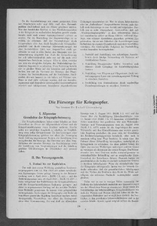 Die Fürsorge für Kriegsopfer.