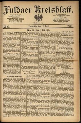 Erste Ausgabe vom Donnerstag, den 12. April 1900.