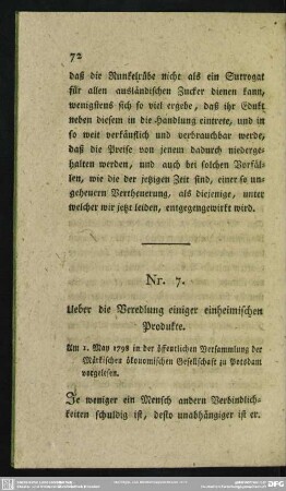 Nr. 7. Ueber die Veredlung einiger einheimischen Produkte