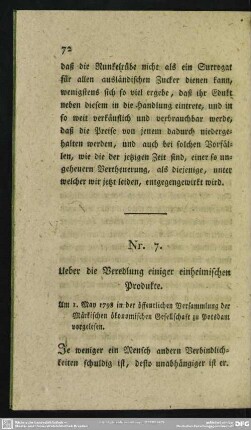 Nr. 7. Ueber die Veredlung einiger einheimischen Produkte