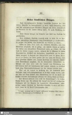 Ueber künstlichen Dünger
