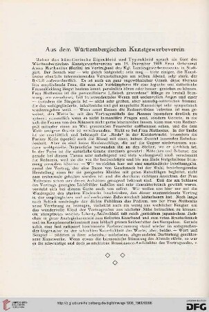 Aus dem Württembergischen Kunstgewerbeverein