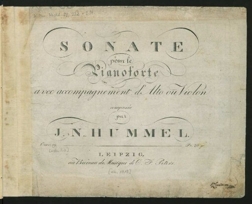 Sonate pour le Pianoforte avec accompagnement d'Alto ou Violin : Oeuv. 19