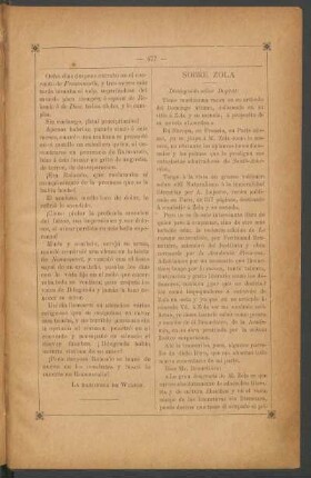 Sobre Zola - [Opinión del lector]