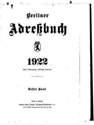 Berliner Adreßbuch 1922 Erster Band