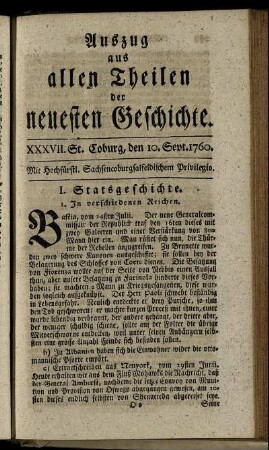 XXXVII. St. Coburg, den 10. Sept. 1760.