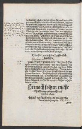 Hernach folgen etliche böse tödtung/ und von Straff derselben Thäter.