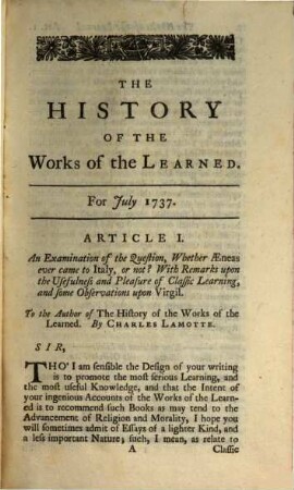 The history of the works of the learned. 1737,2