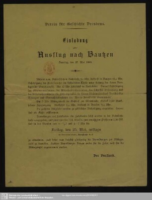 Einladung zum Ausflug nach Bautzen Sonntag, den 27. Mai 1900