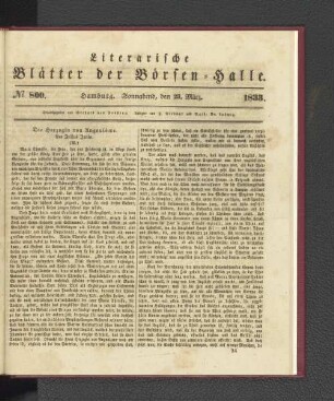 No. 800. Hamburg. Sonnabend, den 23. März. 1833.