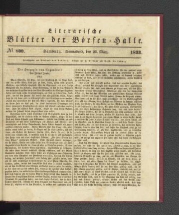No. 800. Hamburg. Sonnabend, den 23. März. 1833.