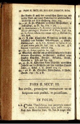 Sectio III. Ius civile, praecipue romanum ut et Scriptores iuris practici, et processuum.