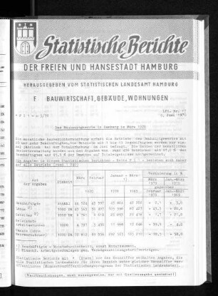 Das Bauhauptgewerbe in Hamburg im März 1970 : Lfd. Nr. 17