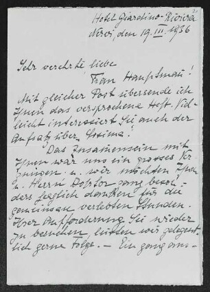 Brief von Robert Faesi und Jenny Faesi an Margarete Hauptmann