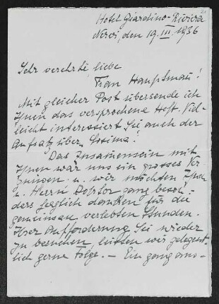 Brief von Robert Faesi und Jenny Faesi an Margarete Hauptmann