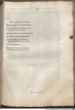 Opera : mit Vita Sallustii und Widmungsbrief an Augustinus Maffeius von Julius Pomponius