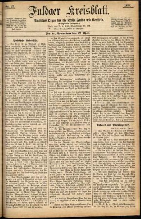 Erste Ausgabe vom Samstag, den 22. April 1882.