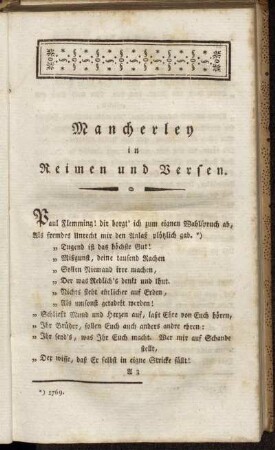 Mancherley in Reimen und Versen.