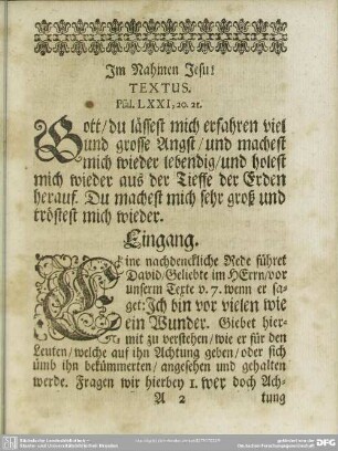 Leichenpredigt : Christliche Leich-Predigt. Textus. Eingang. Bebrauch.