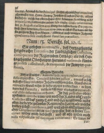 Num: 13. Bericht. fol. 10. 11.