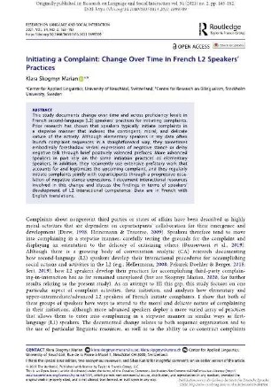 Initiating a complaint: Change over time in French L2 speakers’ practices