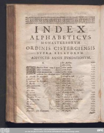 Index Alphabeticus Monasteriorum Ordinis Cisterciensis Supra Relatorum: Adiunctis Annis Fundationum.