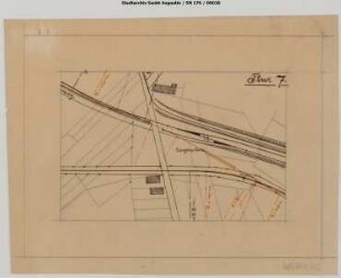 Hangelar: Konvolut "Betr. Anschluss a.d. Industriebahn b. Hangelar": Lageplan mit Rollwagengrube oder Rollbockgrube zwischen Kleinbahn Beuel - Großenbusch und BTE/RSE, Variante 1a (Rechtsweiche)